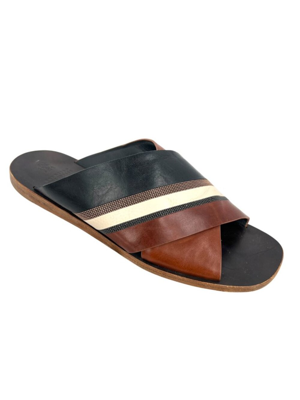 Brunello Cucinelli Striped Leather Crisscross Sandals Brown Black Size 40 US 10